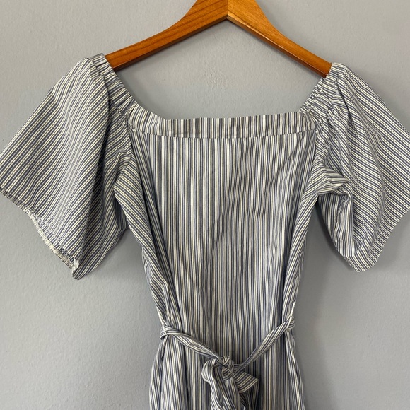 🛑SOLD ASOS Off the Shoulder Cotton MIDI Dress in Blue Stripe Size 6 - Picture 5 of 11